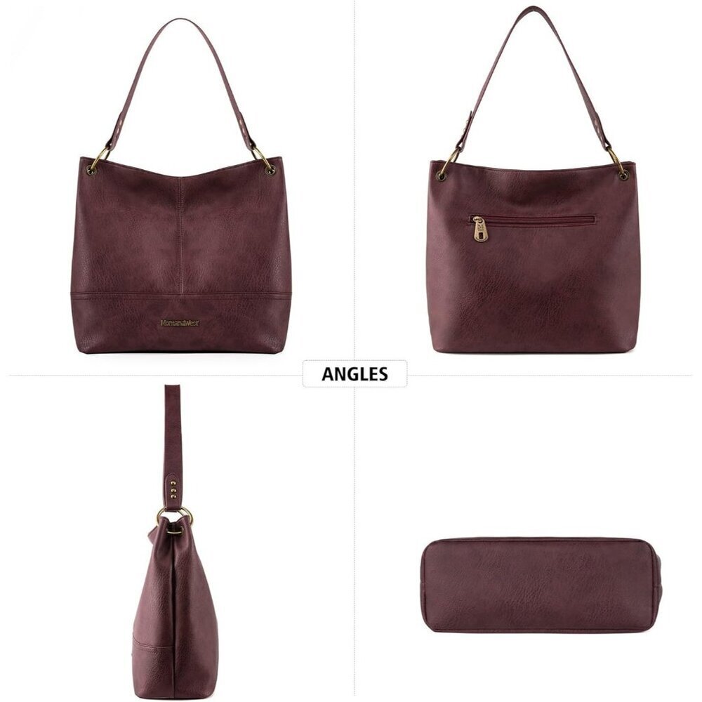 Women A-burgundy Brown Imported Zipper Ladies Shoulder Handbags with Back Pocket - Picture 4 of 6